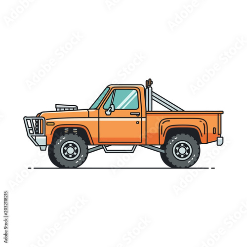 Orange Vintage Truck Illustration on White Background