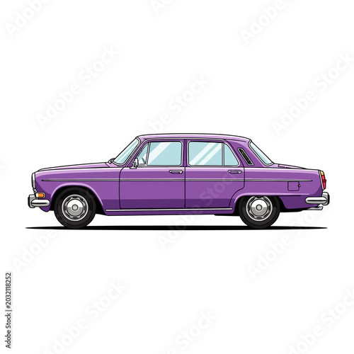 Purple antique car illustration on white background