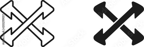 Tableau sur toile Two abstract directional arrows crossing against a white background representing