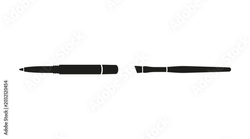 Pen And Paintbrush Silhouette Against A White Background