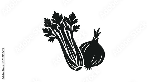 Photos Celery stalk and onion vegetable silhouette stalks