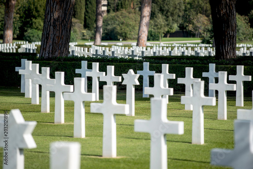 фотографія Sicily Rome American Cemetery White Marble Crosses and Stars of David Headstones