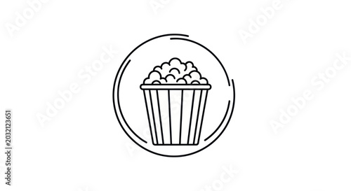 Photos Popcorn bucket icon, simple line art, cinema snack, entertainment symbol