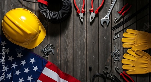 Labor day 2023 celebrating 250 years of american workers' anniversary with tools and safety gear