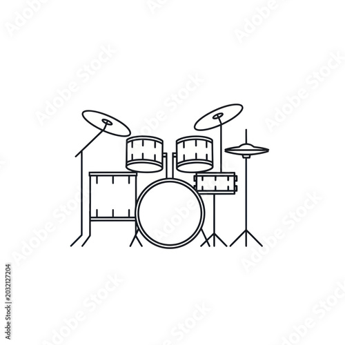 Fotografija Minimalist drum kit line art, vector illustration