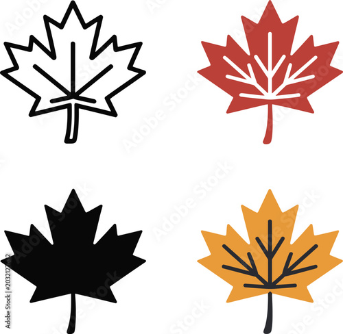 Flat collection of black, red, orange, and yellow maple leaves vector illustration EPS PNG file