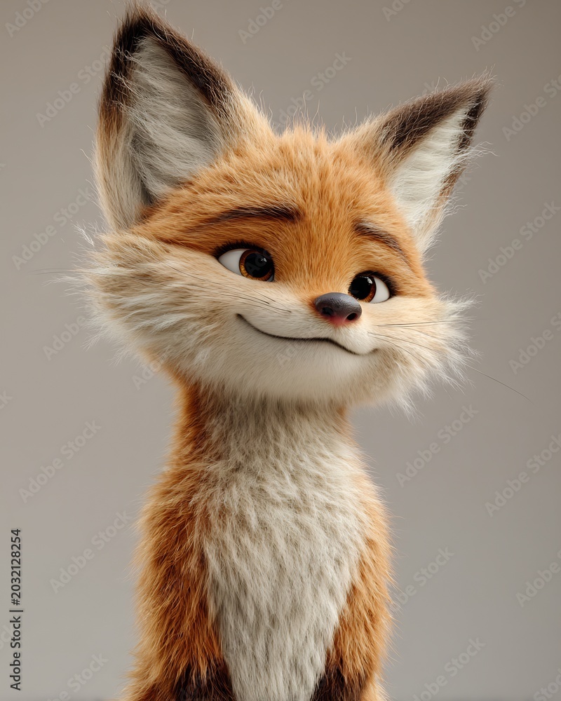 Naklejka premium Playful stylized orange fox character with a mischievous smile on a neutral background