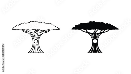 Fotografía Stylized tree icon set featuring abstract tree design in outline and solid black