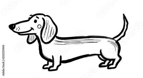 Konstfotografi Cute Cartoon Dachshund Dog Illustration, Hand Drawn Sketch