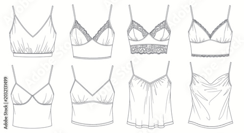 Quadro su tela Fashionable Lingerie Designs: Set of 8 Sketch Illustrations