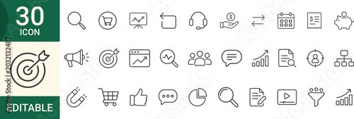 Foto Editable 30 line icons for business and marketing concepts Vector illustration