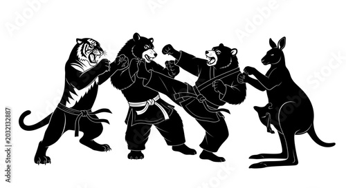 Tableau sur toile Animals Fighting Karate
