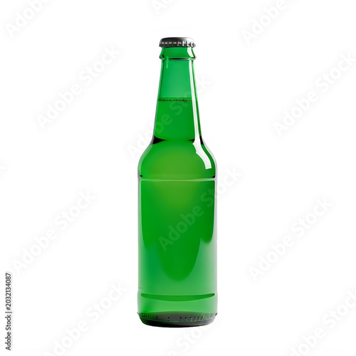 Photos A green glass beer bottle with a silver cap isolated on transparent background