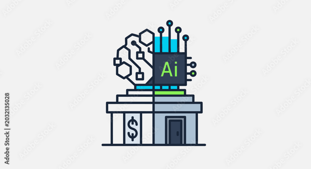 Naklejka premium Artificial Intelligence (AI) and Finance Integration Concept Icon. Digital Transformation in Banking and Business Services.