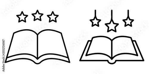 Schilderij op canvas Two open books with stars above and hanging stars reading