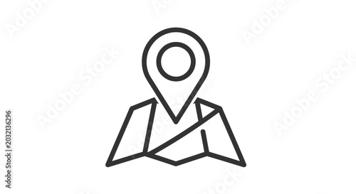 Quadro su tela Outline icon of a location pin on a folded map, indicating a destination or point of interest, isolated white background