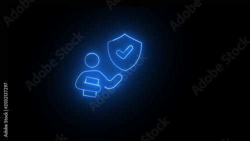 Slika na platnu a glowing blue checkmark with man icon among several on a dark digital surface c