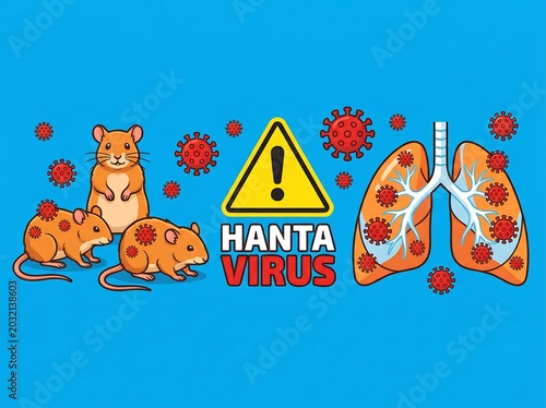 Hantavirus infection concept with rodents transmitting virus to human lungs  health warning sign