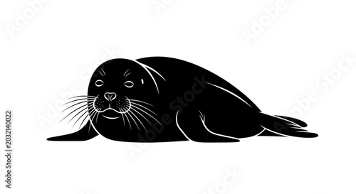 Cuadro en lienzo Black Seal Silhouette on White Background, Vector Illustration