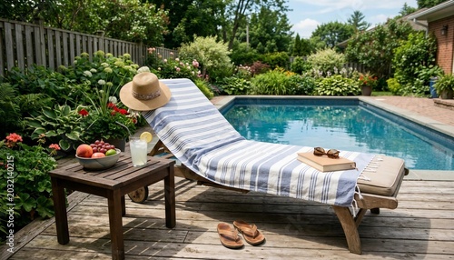 Luxury Poolside Lounge Chair With Lemonade Glass