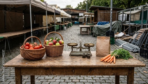 Outdoor Market Table With Fresh Produce Background
