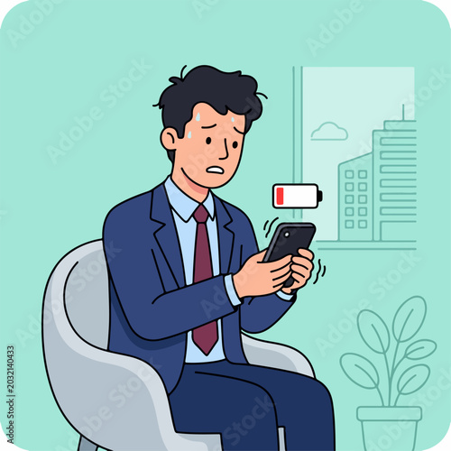 Man with low battery smartphone.