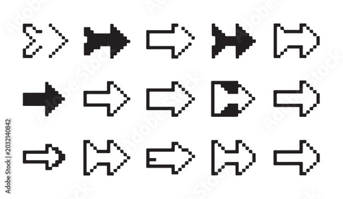 Photos Retro pixelated directional arrow pointers set for arcade style game menu and web interface