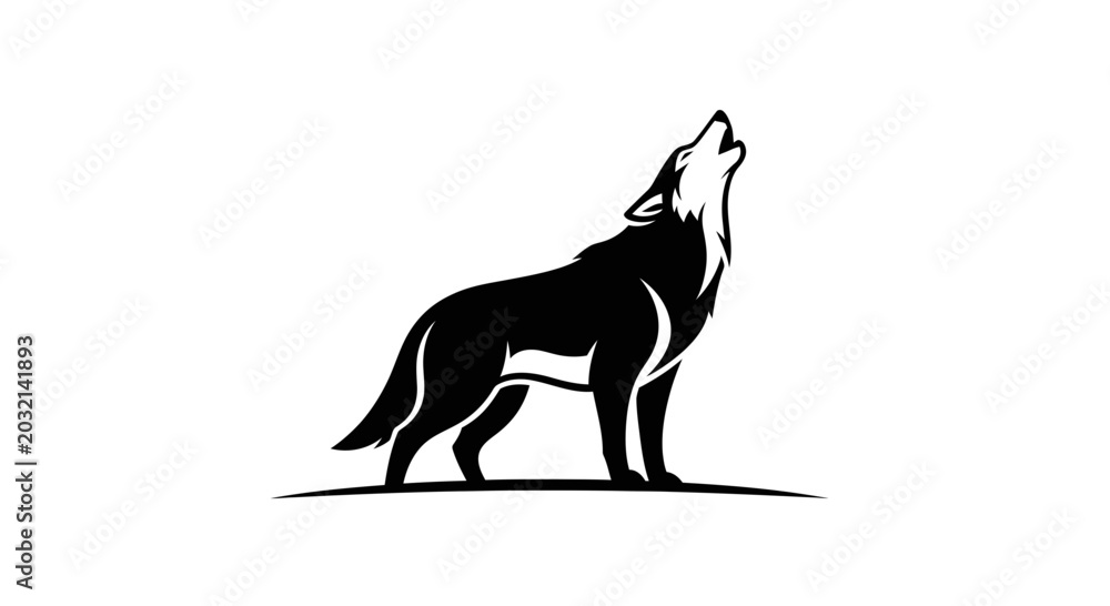 Fototapeta premium Majestic Black Wolf Howling Silhouette Illustration.