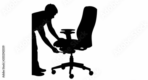 Man Adjusting Office Chair Seat Height.