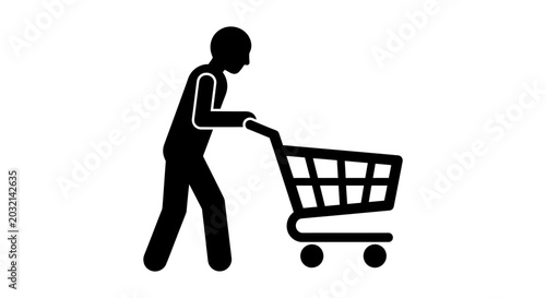 Man pushing shopping cart icon.