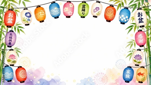 Festive obon lantern border frame