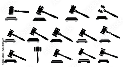 Tableau sur toile Judge's Gavel Collection: Legal Decision, Justice, Auction Hammer Icons