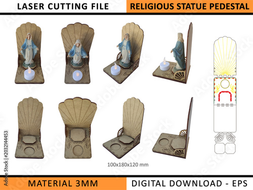 Fotografija Laser cut wooden stand for religious portraits, designed for 3mm MDF or plywood