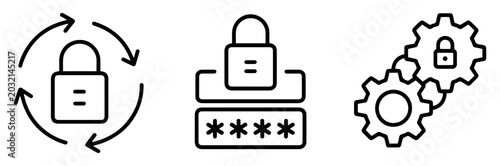 Canvastavla lock security line icon set