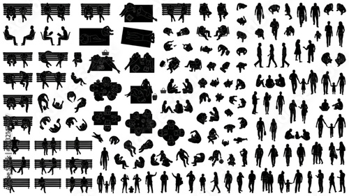 Landscape Furniture CAD Block Library with Human Silhouettes Seating Layouts and Park Elements