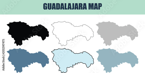 Quadro su tela Guadalajara map outlines in six different style fill stock line and lined variat