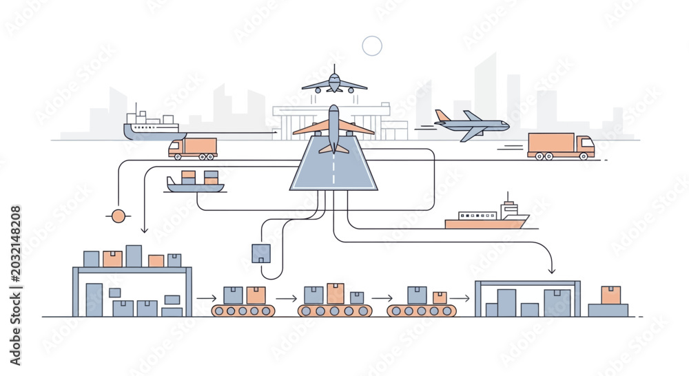 Fototapeta premium Supply Chain Logistics with Various Transportation Modes