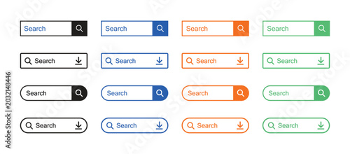 Search Bar and Download Button UI Set Collection, search, search bar, search button, search icon