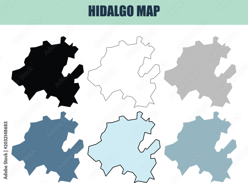 Fototapeta premium Hidalgo state maps in six different style fill stock line and lined presentation against a clean white background