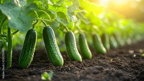 Fresh cucumber plant closeup in natural farm environment image