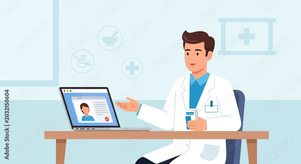 Fototapeta premium Doctor Conducting Telemedicine Consultation with Patient Online