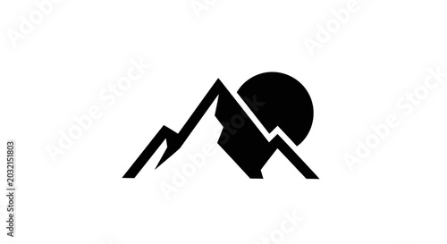 Minimalist Black Mountain Peak Silhouette with Sun Icon.