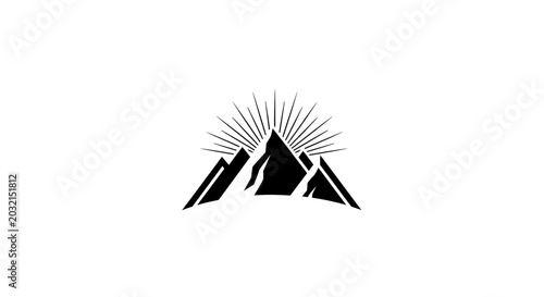 Minimalist Mountain Range with Sunburst Design.