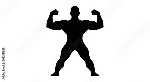 Muscular Man Flexing His Muscles.