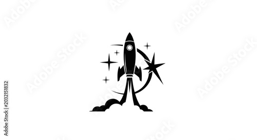 Rocket Launching into Space with Stars and Trails.
