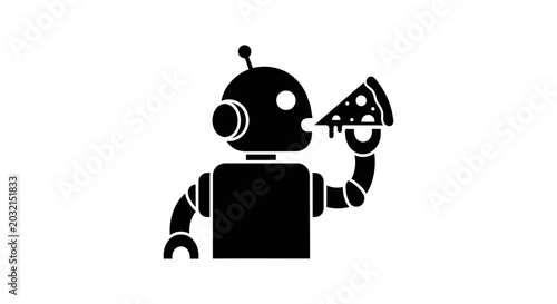 Robot Eating Pizza Slice Icon.