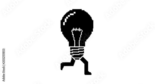 Running light bulb with legs representing fast ideas.