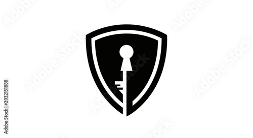Shield with Keyhole and Key Security Concept.