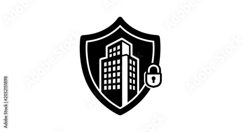 Shield Protecting City Building Icon.