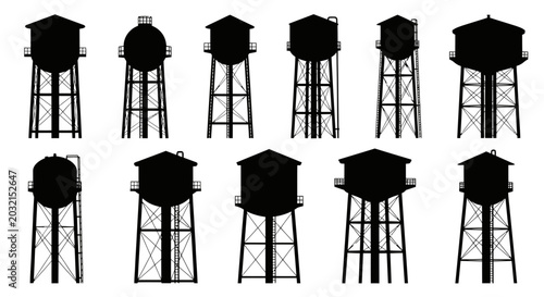 Photos Water Towers Silhouette Industrial Structures.